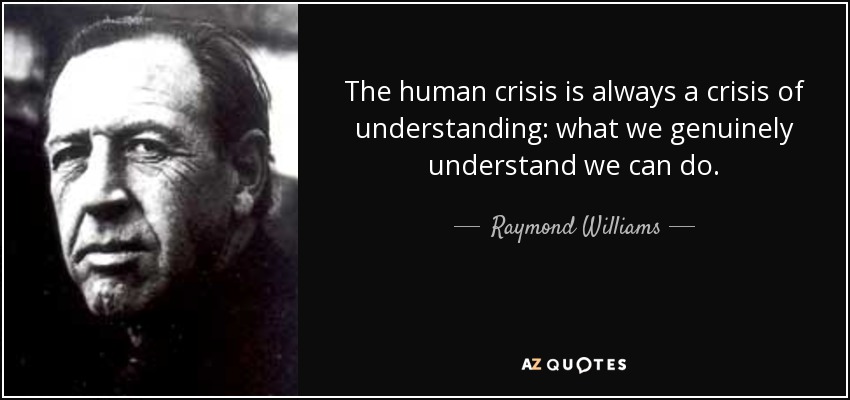 The human crisis is always a crisis of understanding: what we genuinely understand we can do. - Raymond Williams
