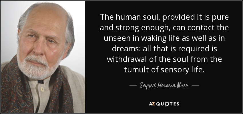 The human soul, provided it is pure and strong enough, can contact the unseen in waking life as well as in dreams: all that is required is withdrawal of the soul from the tumult of sensory life. - Seyyed Hossein Nasr