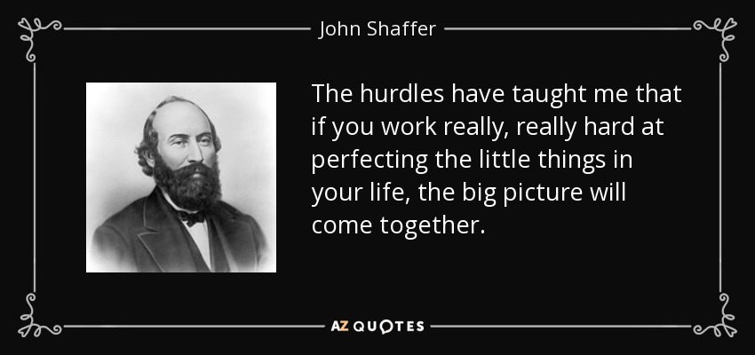 The hurdles have taught me that if you work really, really hard at perfecting the little things in your life, the big picture will come together. - John Shaffer
