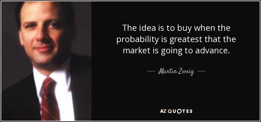The idea is to buy when the probability is greatest that the market is going to advance. - Martin Zweig