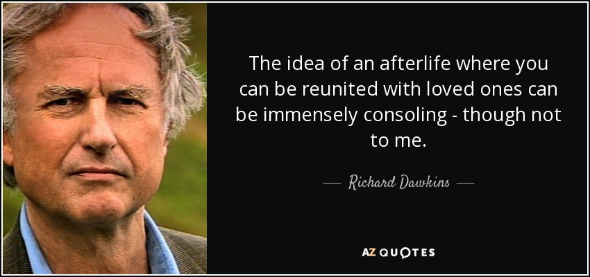 The idea of an afterlife where you can be reunited with loved ones can be immensely consoling - though not to me. - Richard Dawkins
