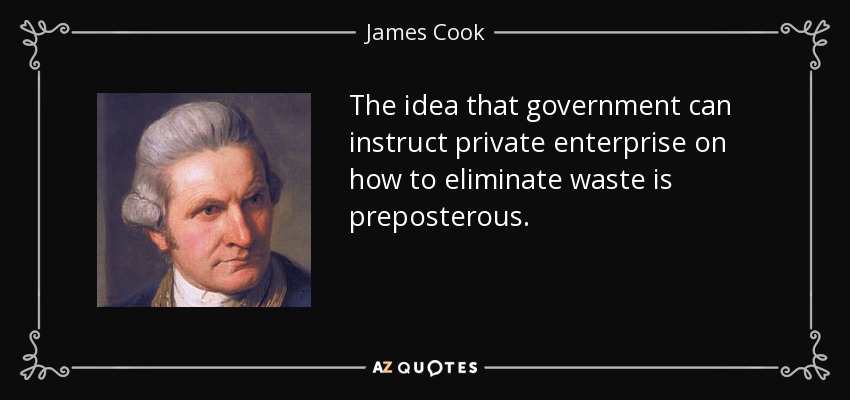 The idea that government can instruct private enterprise on how to eliminate waste is preposterous. - James Cook