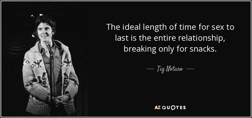 The ideal length of time for sex to last is the entire relationship, breaking only for snacks. - Tig Notaro