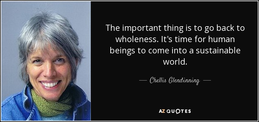 The important thing is to go back to wholeness. It's time for human beings to come into a sustainable world. - Chellis Glendinning