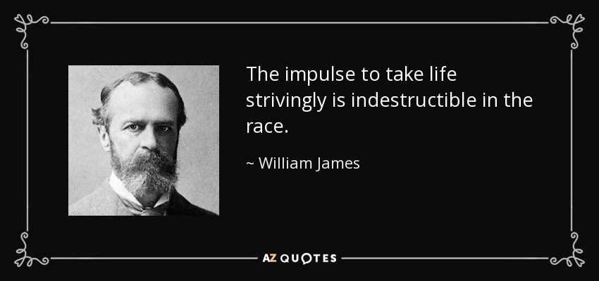 The impulse to take life strivingly is indestructible in the race. - William James