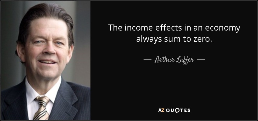 The income effects in an economy always sum to zero. - Arthur Laffer