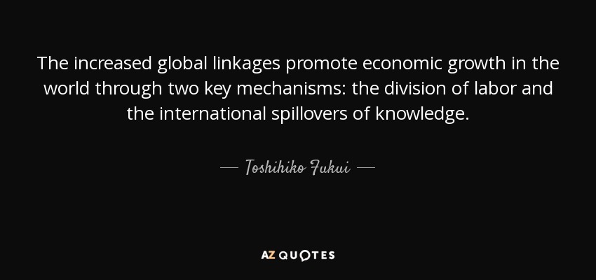 The increased global linkages promote economic growth in the world through two key mechanisms: the division of labor and the international spillovers of knowledge. - Toshihiko Fukui