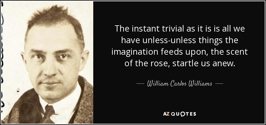 The instant trivial as it is is all we have unless-unless things the imagination feeds upon, the scent of the rose, startle us anew. - William Carlos Williams