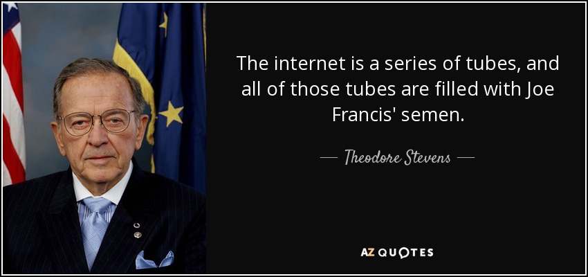 The internet is a series of tubes, and all of those tubes are filled with Joe Francis' semen. - Theodore Stevens