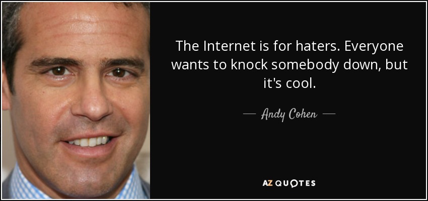 The Internet is for haters. Everyone wants to knock somebody down, but it's cool. - Andy Cohen