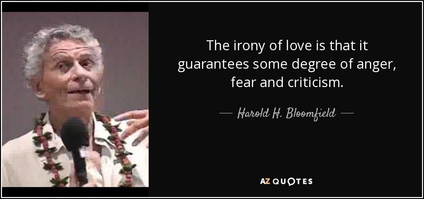 The irony of love is that it guarantees some degree of anger, fear and criticism. - Harold H. Bloomfield