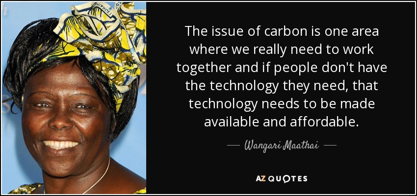 The issue of carbon is one area where we really need to work together and if people don't have the technology they need, that technology needs to be made available and affordable. - Wangari Maathai