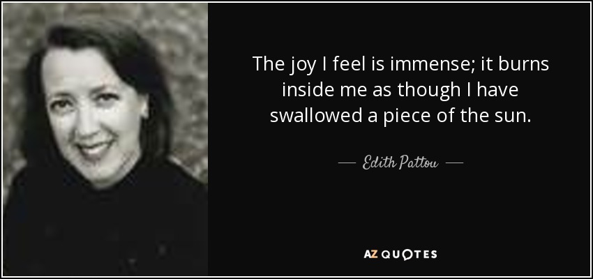 The joy I feel is immense; it burns inside me as though I have swallowed a piece of the sun. - Edith Pattou
