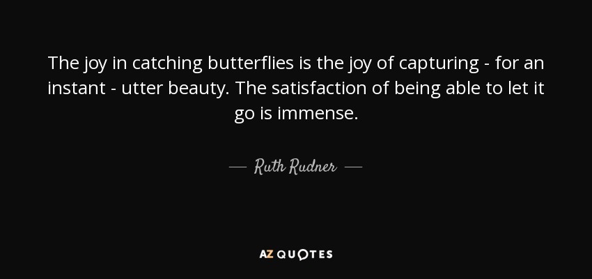 The joy in catching butterflies is the joy of capturing - for an instant - utter beauty. The satisfaction of being able to let it go is immense. - Ruth Rudner