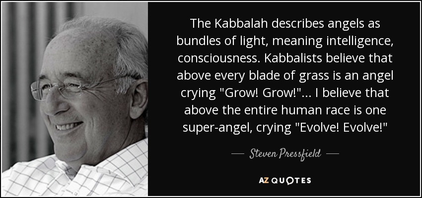 The Kabbalah describes angels as bundles of light, meaning intelligence, consciousness. Kabbalists believe that above every blade of grass is an angel crying 
