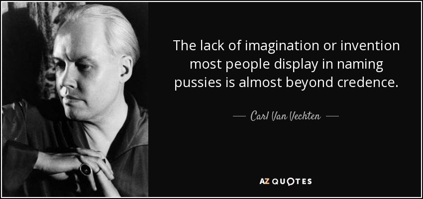 The lack of imagination or invention most people display in naming pussies is almost beyond credence. - Carl Van Vechten