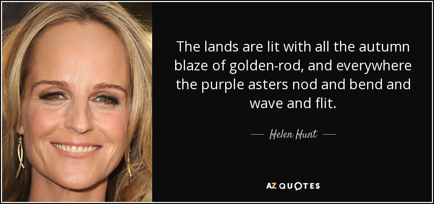 The lands are lit with all the autumn blaze of golden-rod, and everywhere the purple asters nod and bend and wave and flit. - Helen Hunt