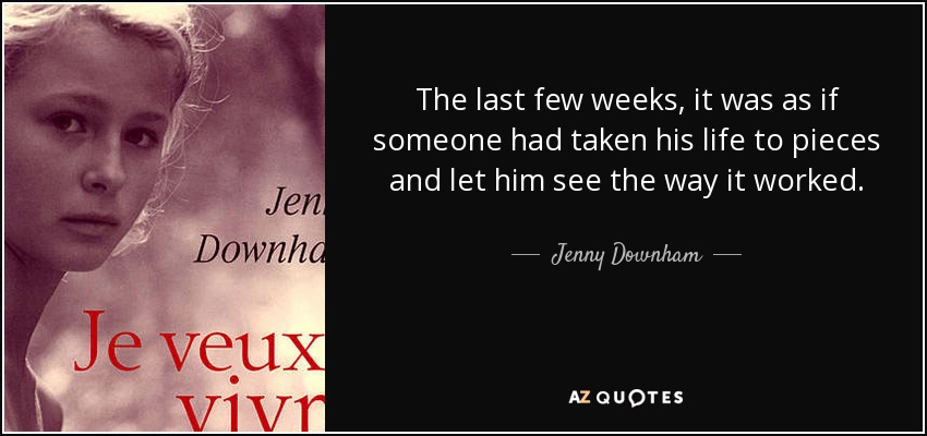 The last few weeks, it was as if someone had taken his life to pieces and let him see the way it worked. - Jenny Downham