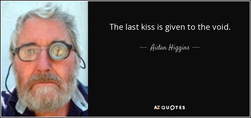 The last kiss is given to the void. - Aidan Higgins