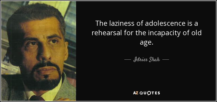 The laziness of adolescence is a rehearsal for the incapacity of old age. - Idries Shah