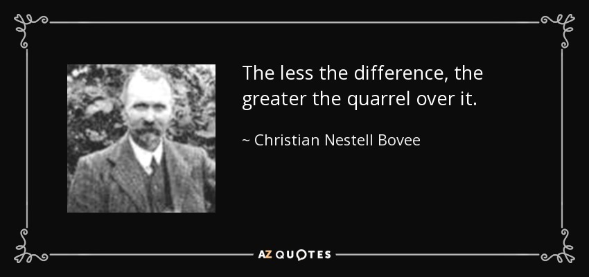 The less the difference, the greater the quarrel over it. - Christian Nestell Bovee