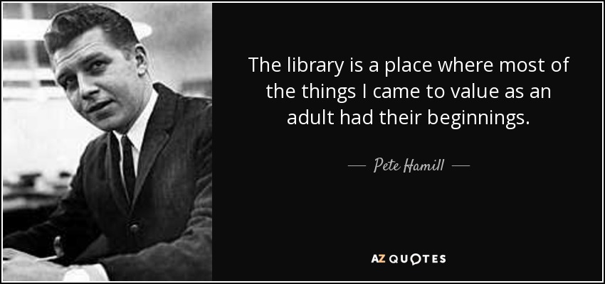 The library is a place where most of the things I came to value as an adult had their beginnings. - Pete Hamill