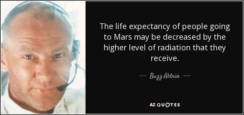 The life expectancy of people going to Mars may be decreased by the higher level of radiation that they receive. - Buzz Aldrin