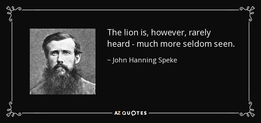 The lion is, however, rarely heard - much more seldom seen. - John Hanning Speke