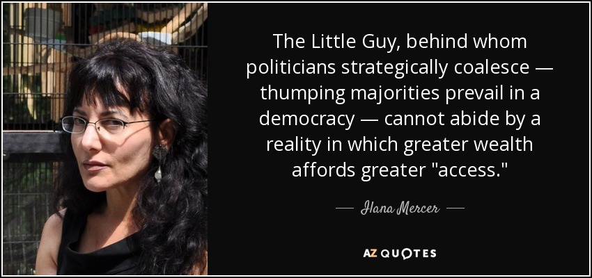 The Little Guy, behind whom politicians strategically coalesce — thumping majorities prevail in a democracy — cannot abide by a reality in which greater wealth affords greater 