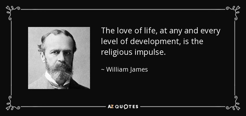 The love of life, at any and every level of development, is the religious impulse. - William James