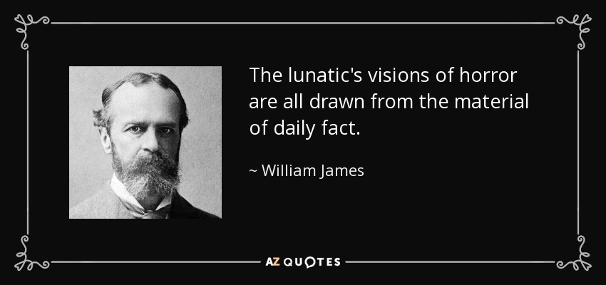 The lunatic's visions of horror are all drawn from the material of daily fact. - William James