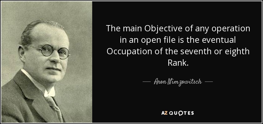 The main Objective of any operation in an open file is the eventual Occupation of the seventh or eighth Rank. - Aron Nimzowitsch
