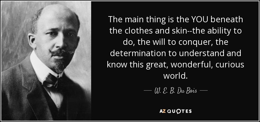 The main thing is the YOU beneath the clothes and skin--the ability to do, the will to conquer, the determination to understand and know this great, wonderful, curious world. - W. E. B. Du Bois