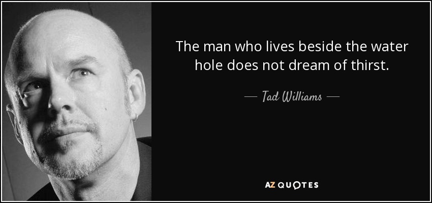 The man who lives beside the water hole does not dream of thirst. - Tad Williams