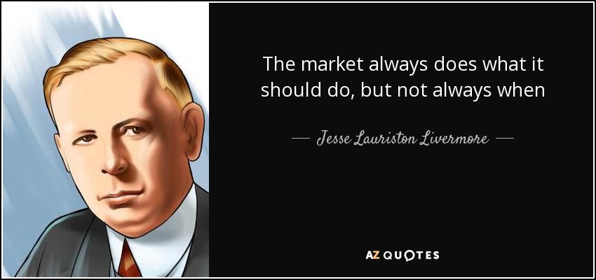 The market always does what it should do, but not always when - Jesse Lauriston Livermore
