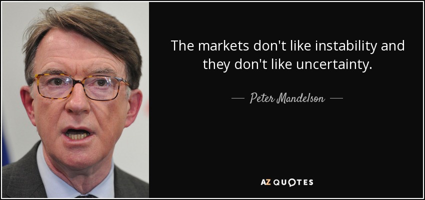 The markets don't like instability and they don't like uncertainty. - Peter Mandelson