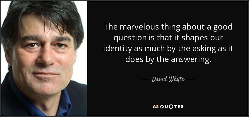 The marvelous thing about a good question is that it shapes our identity as much by the asking as it does by the answering. - David Whyte