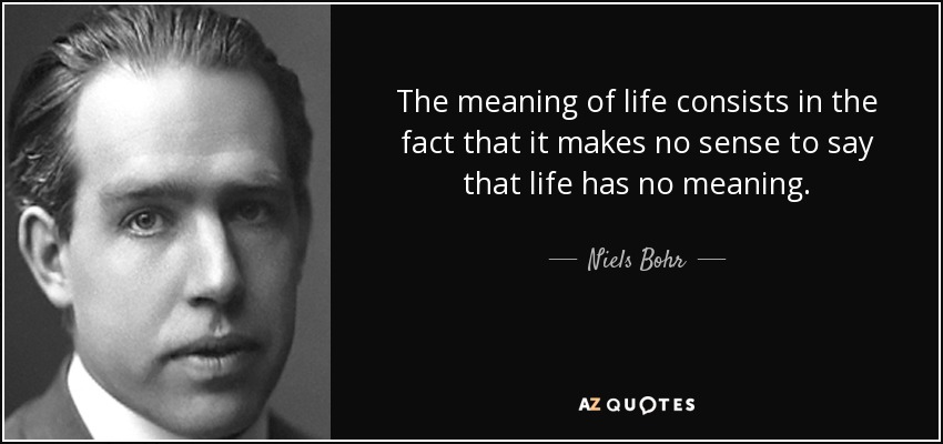 The meaning of life consists in the fact that it makes no sense to say that life has no meaning. - Niels Bohr