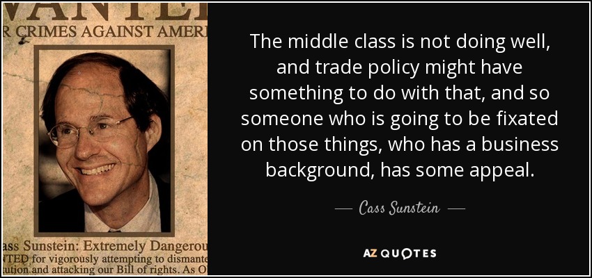 The middle class is not doing well, and trade policy might have something to do with that, and so someone who is going to be fixated on those things, who has a business background, has some appeal. - Cass Sunstein