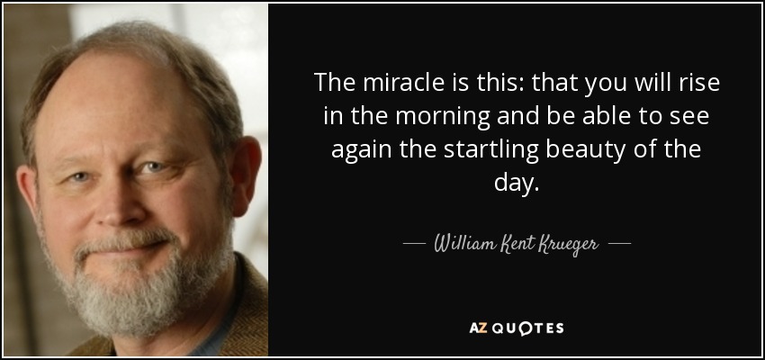 The miracle is this: that you will rise in the morning and be able to see again the startling beauty of the day. - William Kent Krueger