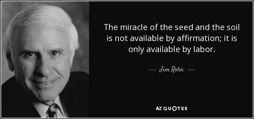 The miracle of the seed and the soil is not available by affirmation; it is only available by labor. - Jim Rohn