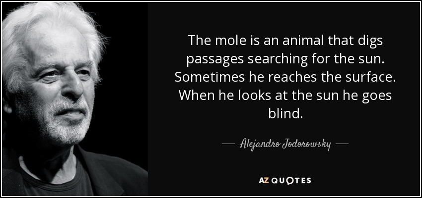 The mole is an animal that digs passages searching for the sun. Sometimes he reaches the surface. When he looks at the sun he goes blind. - Alejandro Jodorowsky