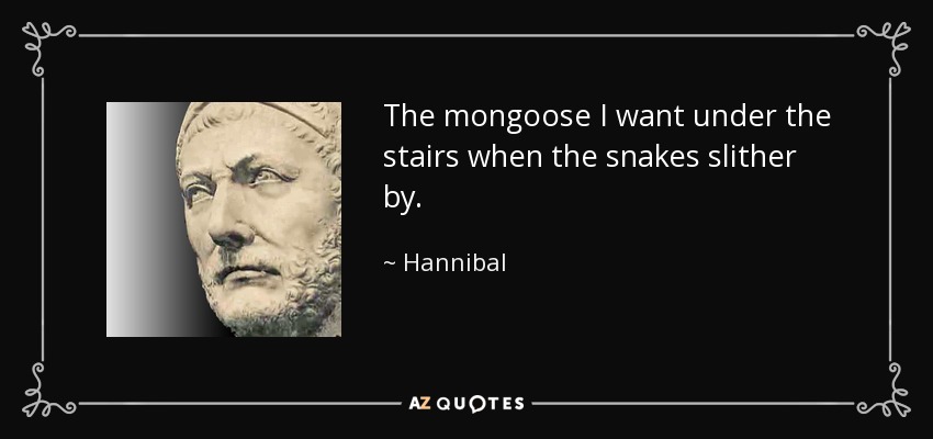 The mongoose I want under the stairs when the snakes slither by. - Hannibal