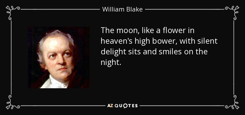 The moon, like a flower in heaven's high bower, with silent delight sits and smiles on the night. - William Blake
