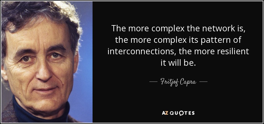 The more complex the network is, the more complex its pattern of interconnections, the more resilient it will be. - Fritjof Capra