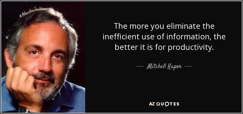 The more you eliminate the inefficient use of information, the better it is for productivity. - Mitchell Kapor