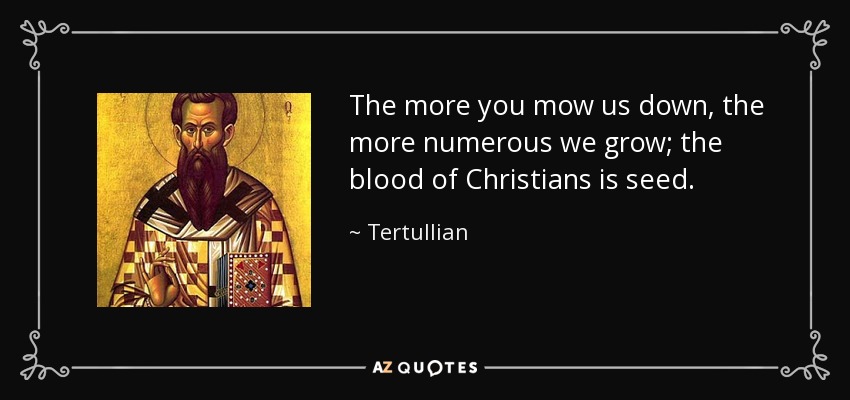 The more you mow us down, the more numerous we grow; the blood of Christians is seed. - Tertullian