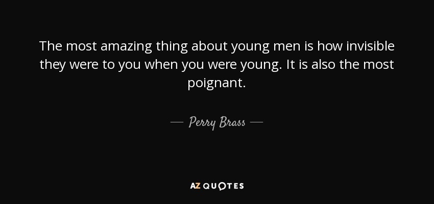 The most amazing thing about young men is how invisible they were to you when you were young. It is also the most poignant. - Perry Brass
