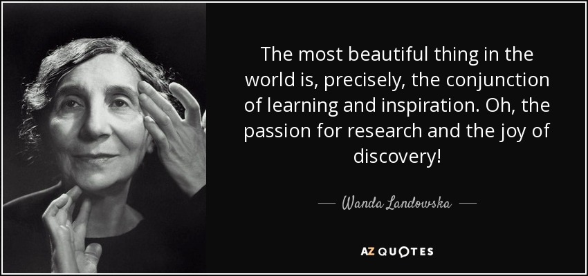 The most beautiful thing in the world is, precisely, the conjunction of learning and inspiration. Oh, the passion for research and the joy of discovery! - Wanda Landowska