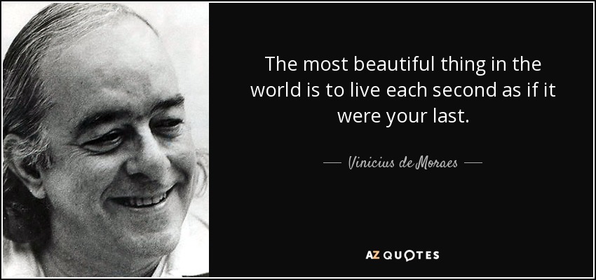 The most beautiful thing in the world is to live each second as if it were your last. - Vinicius de Moraes